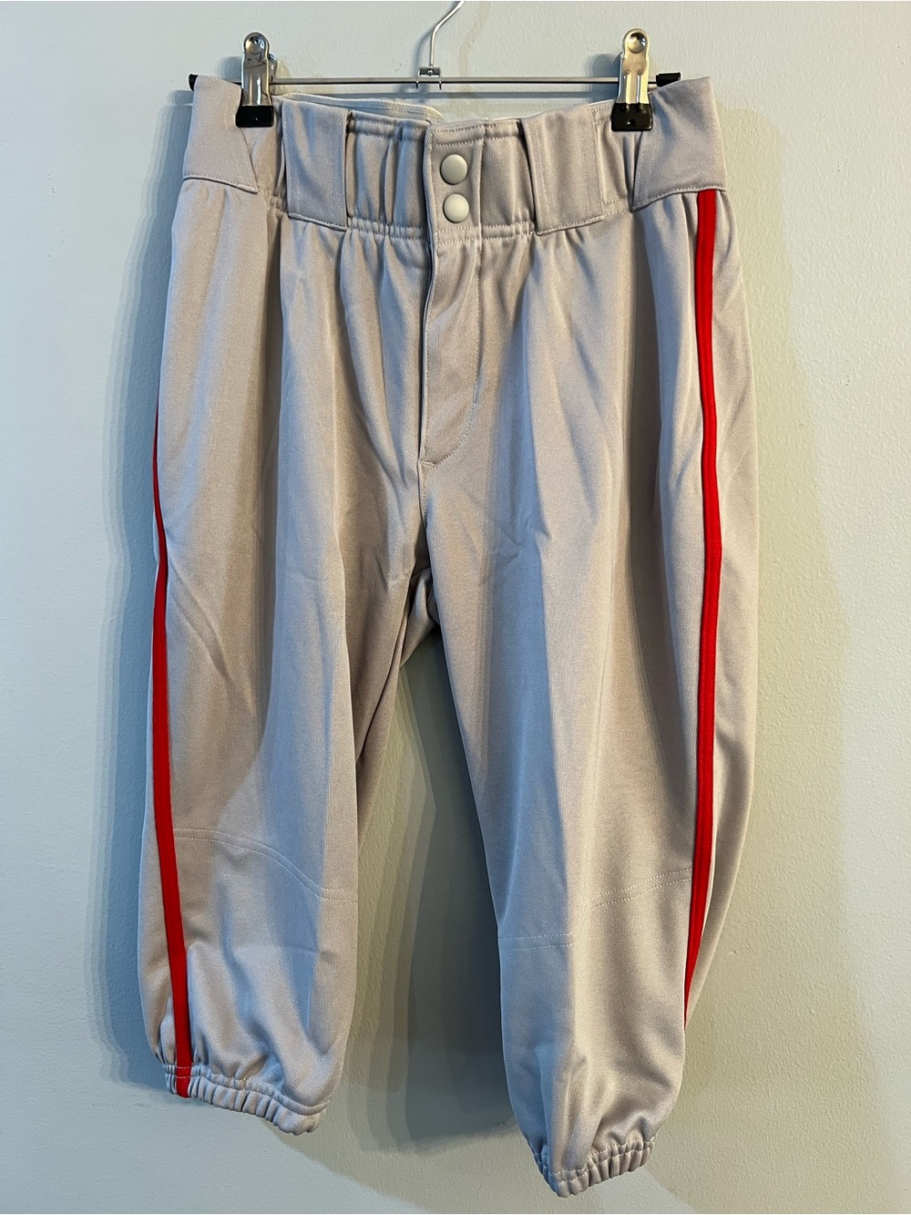 Adidas Light Gray Baseball/Softball Pants with Red Side Stripe - Kids